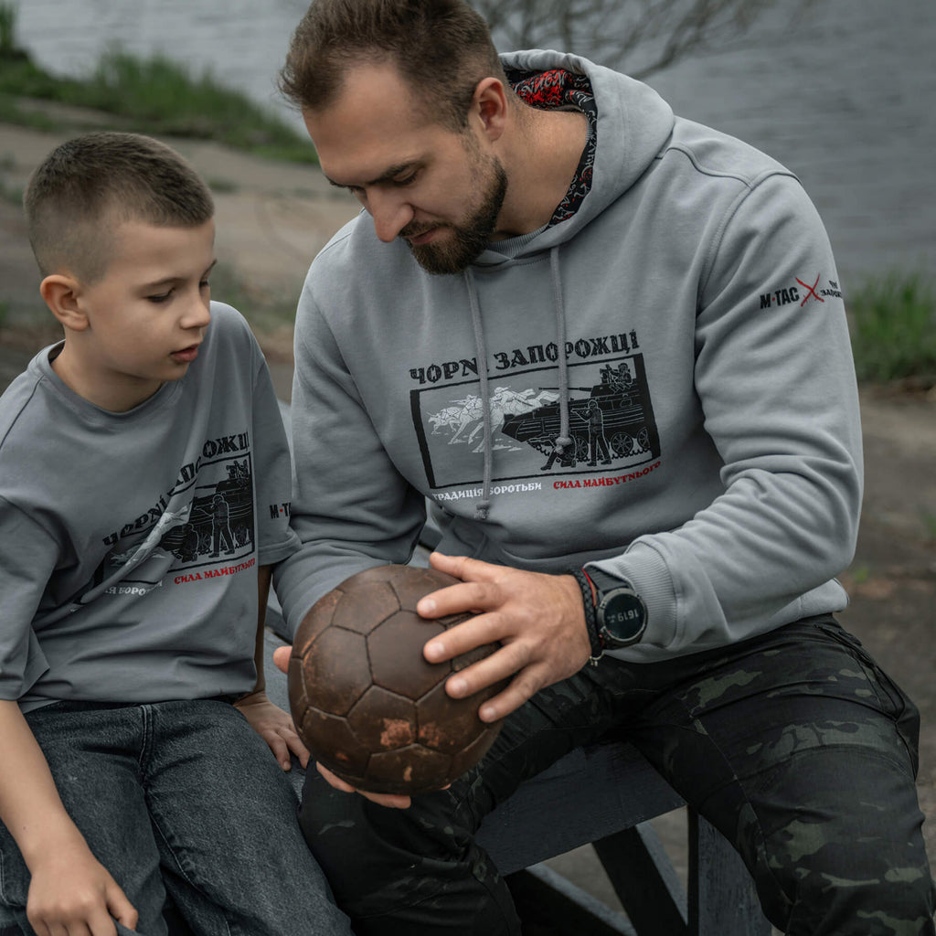 M-Tac кофта Hoodie Чорні Запорожці Cotton Hard Light Grey