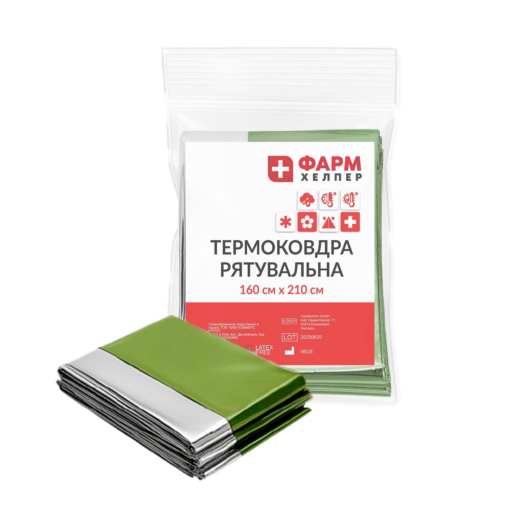 Термоковдра рятувальна 160cm x 210cm Мілітарі TPS Medical