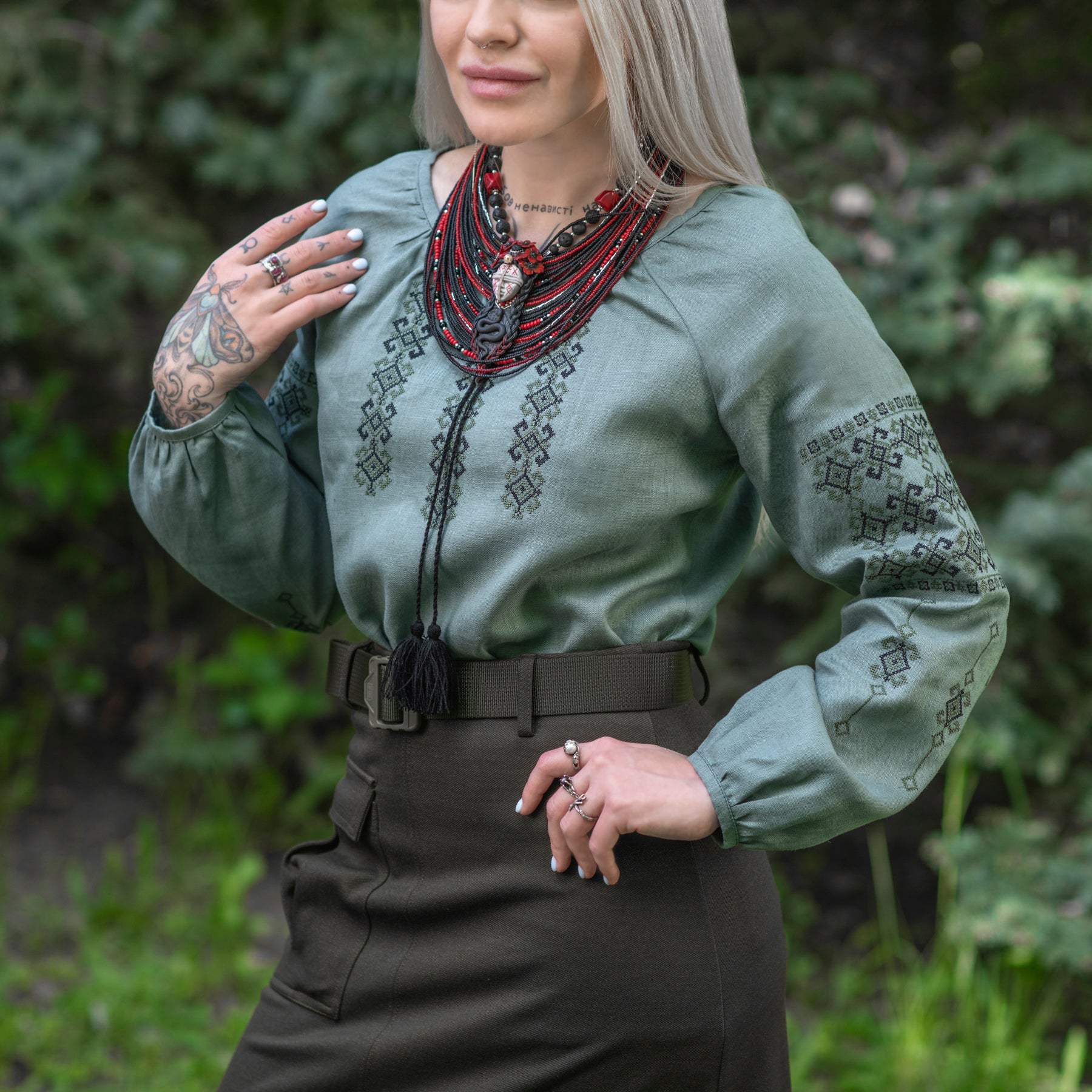 M-Tac вишиванка жіноча 100% льон сіро-зелена