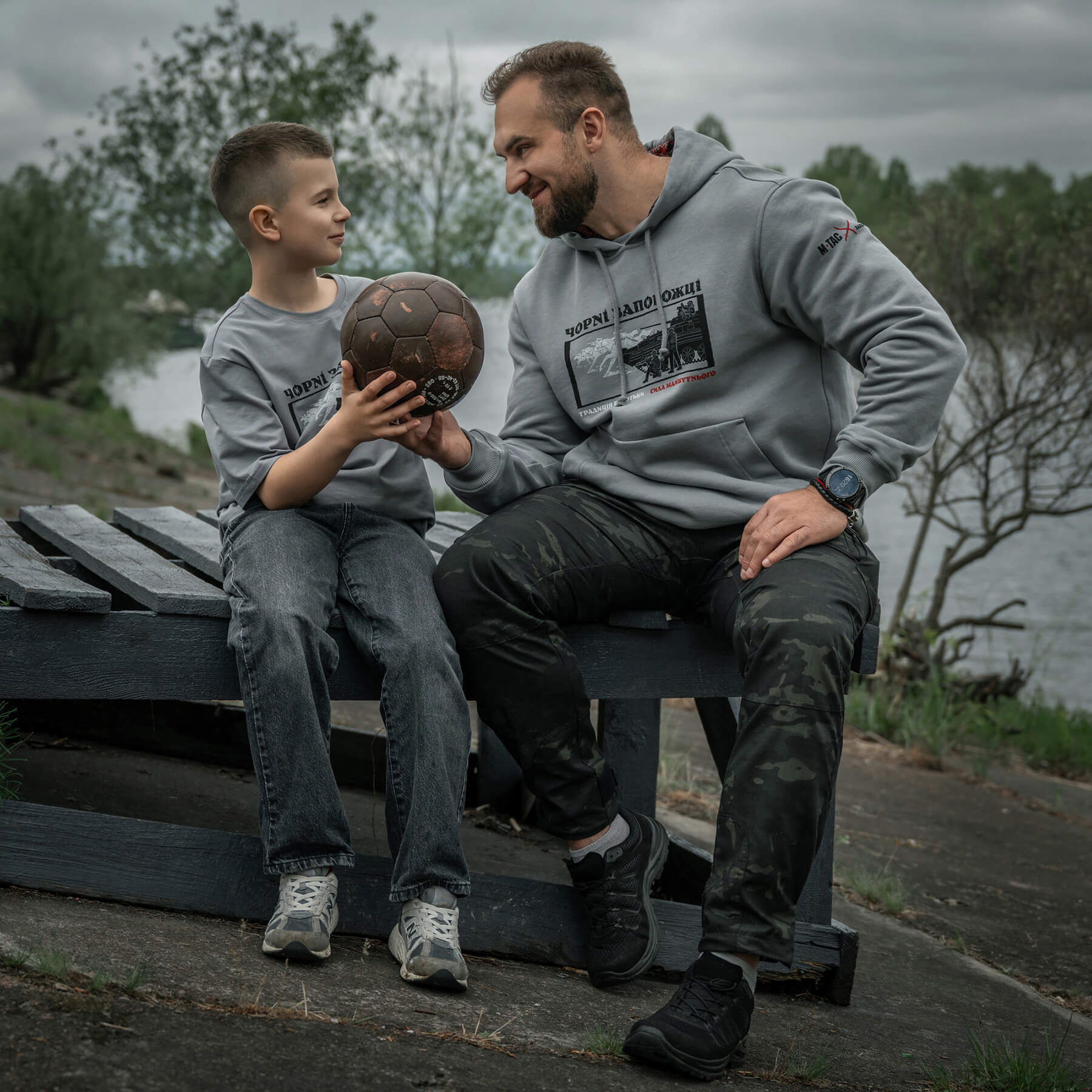 M-Tac кофта Hoodie Чорні Запорожці Cotton Hard Light Grey
