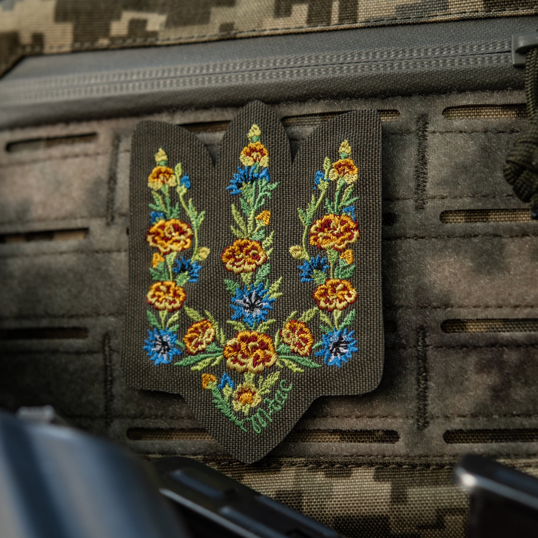 M-Tac нашивка Тризуб Чорнобривці (вишивка) Ranger Green