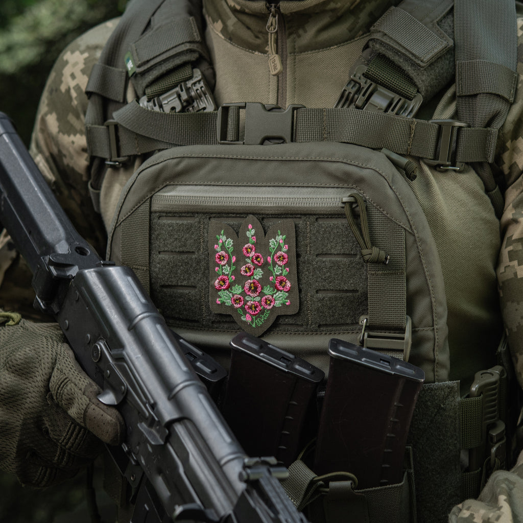 M-Tac нашивка Тризуб рожеві Мальви (вишивка) Ranger Green