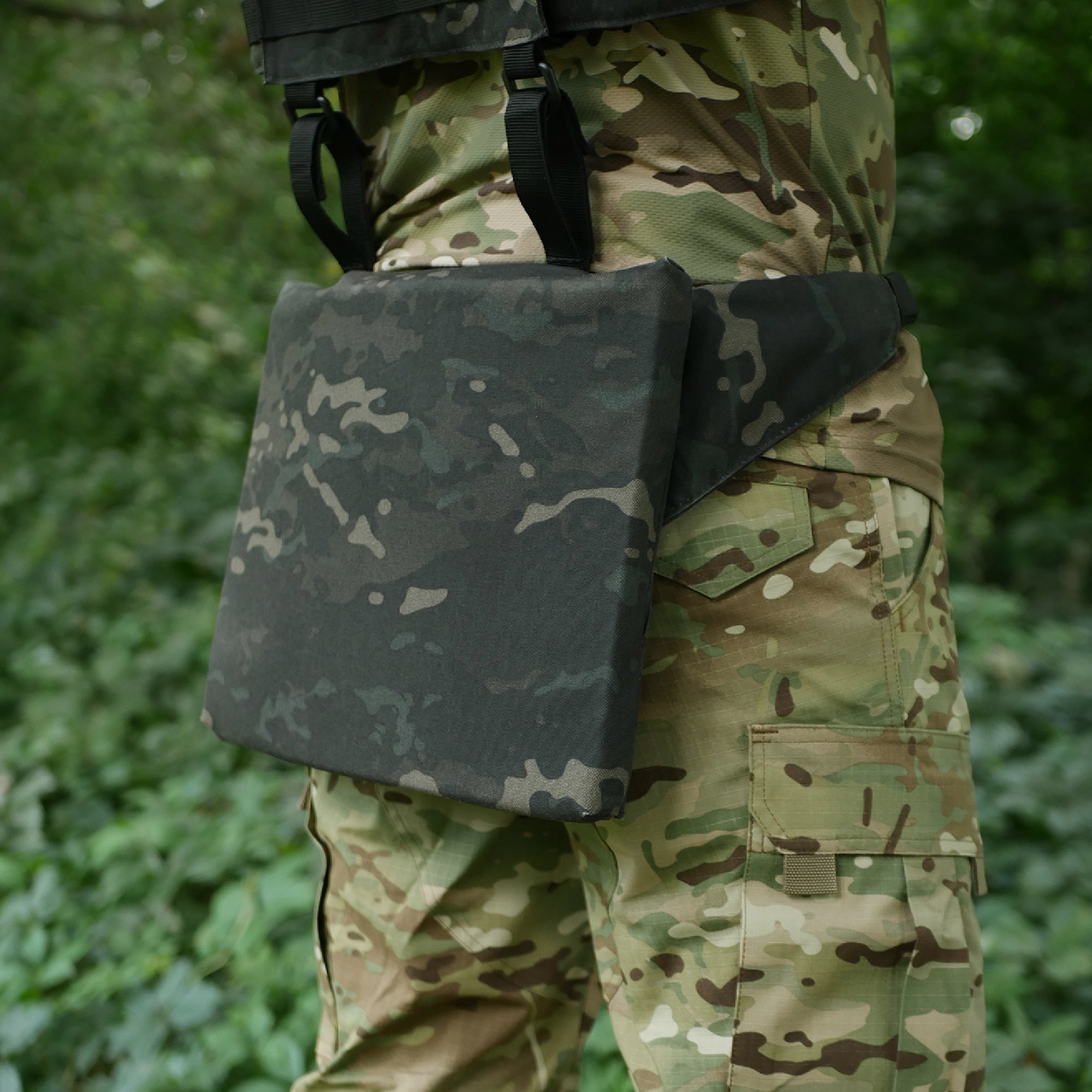 Каремат-сидушка Kiborg з балістичним пакетом 1 клас захисту Militex 20mm Cordura Black Multicam