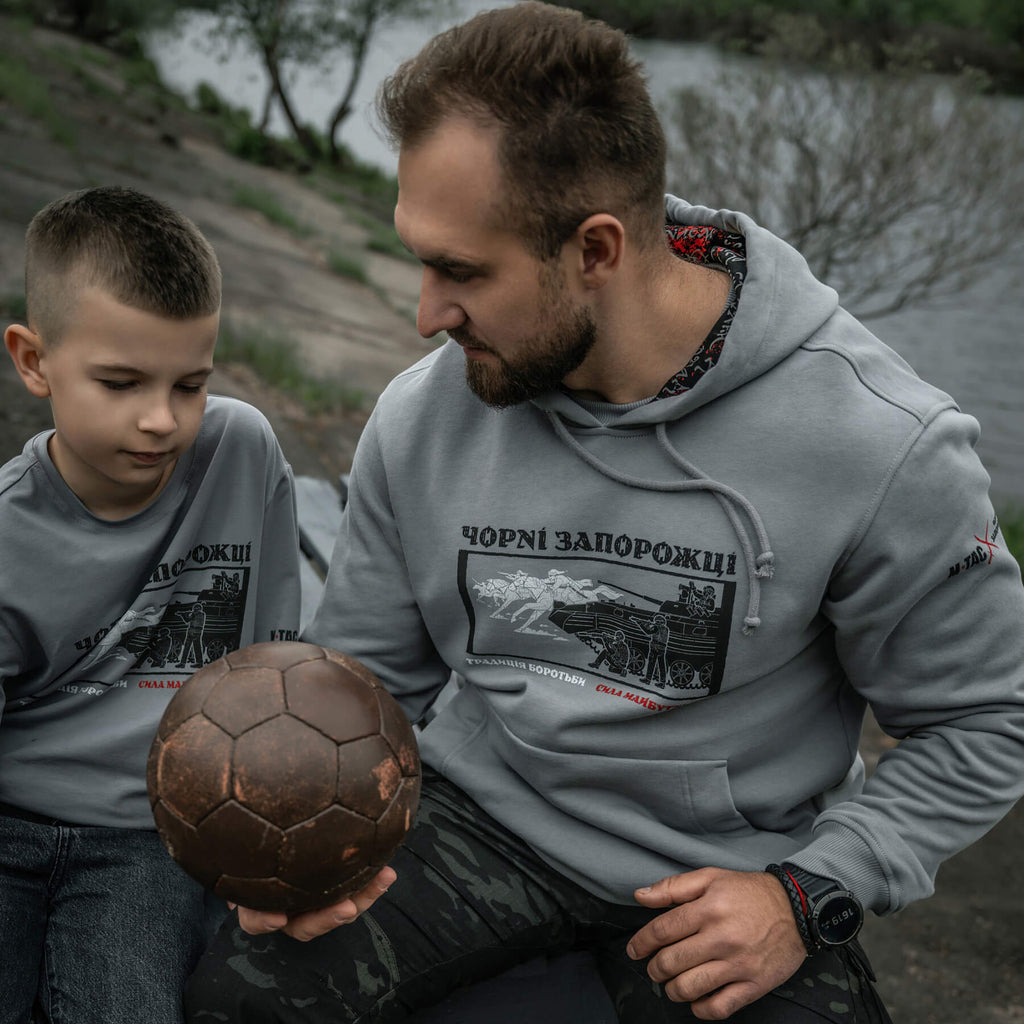 M-Tac кофта Hoodie Чорні Запорожці Cotton Hard Light Grey