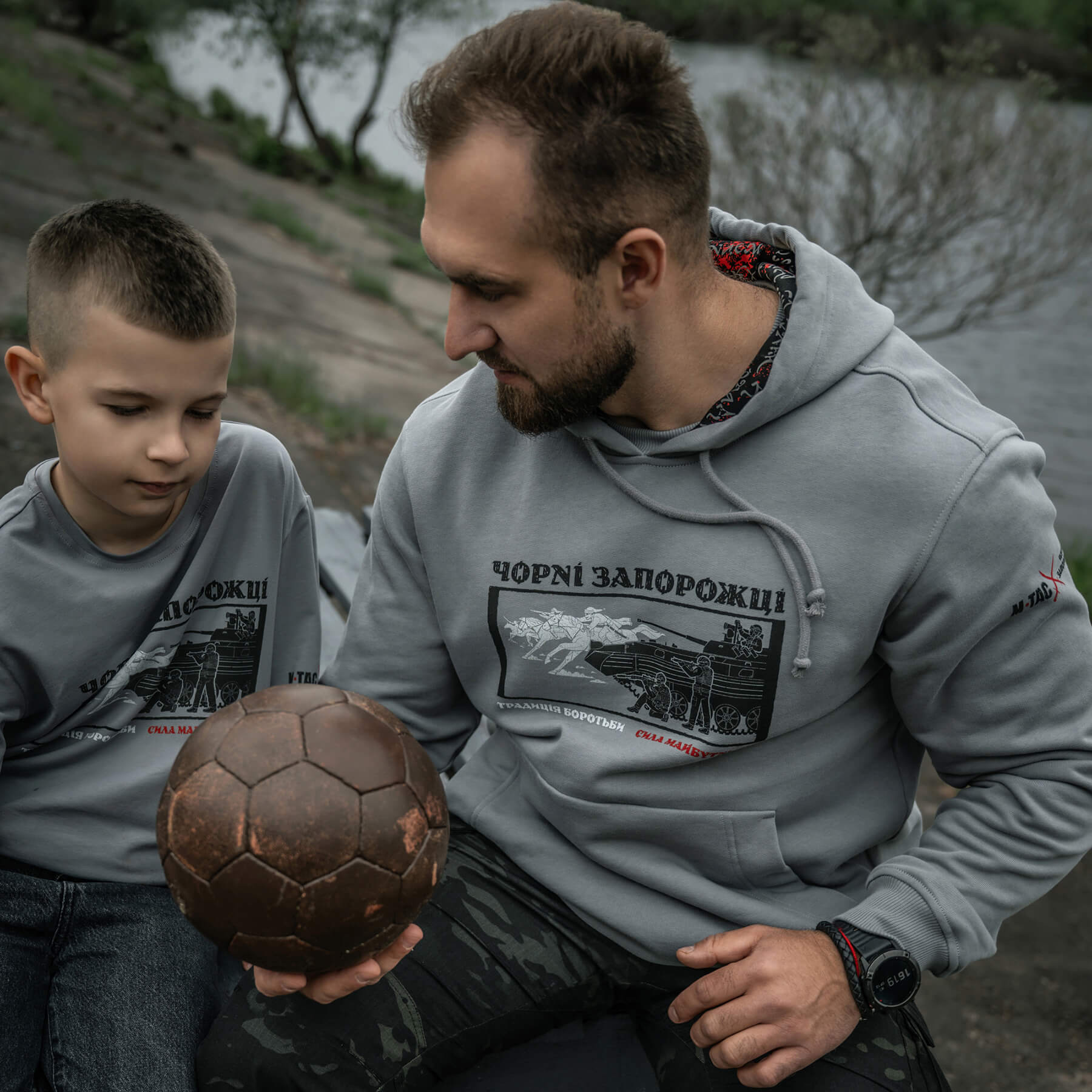 M-Tac кофта Hoodie Чорні Запорожці Cotton Hard Light Grey