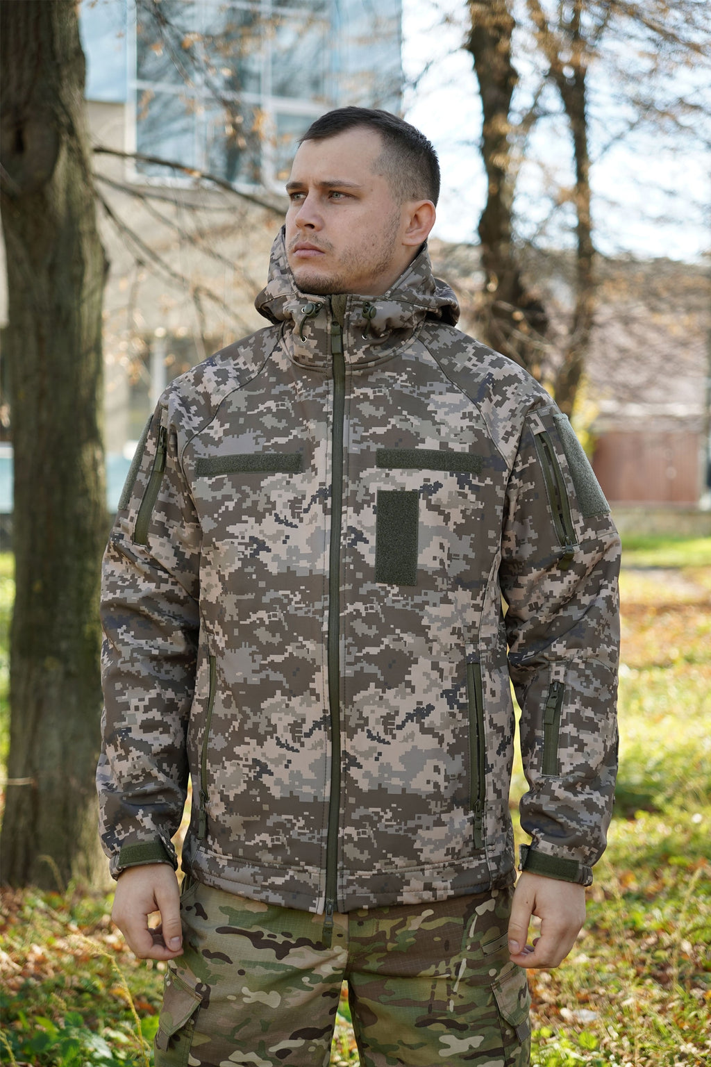 Куртка Windproof Softshell вітрозахисна (піксель), водостійка, фліс 320 г/м²