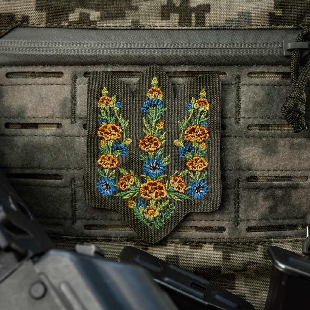 M-Tac нашивка Тризуб Чорнобривці (вишивка) Ranger Green