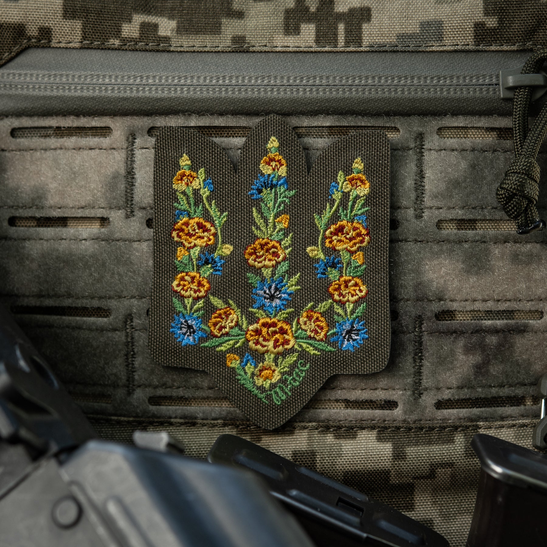 M-Tac нашивка Тризуб Чорнобривці (вишивка) Ranger Green