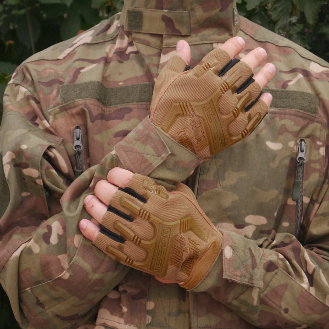 Безпалі Рукавиці койот з гумовим демпфером Mechanix