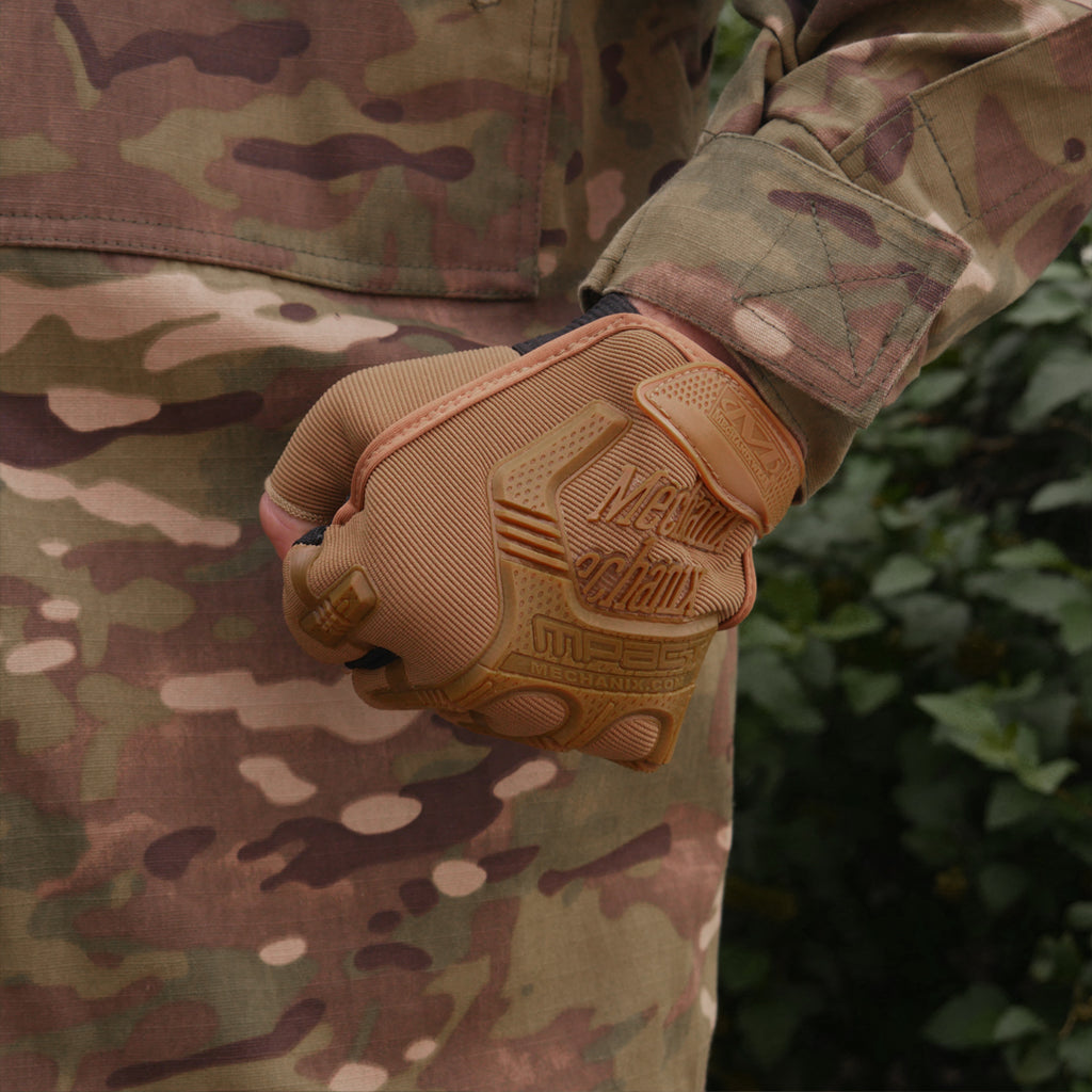 Безпалі Рукавиці койот з гумовим демпфером Mechanix