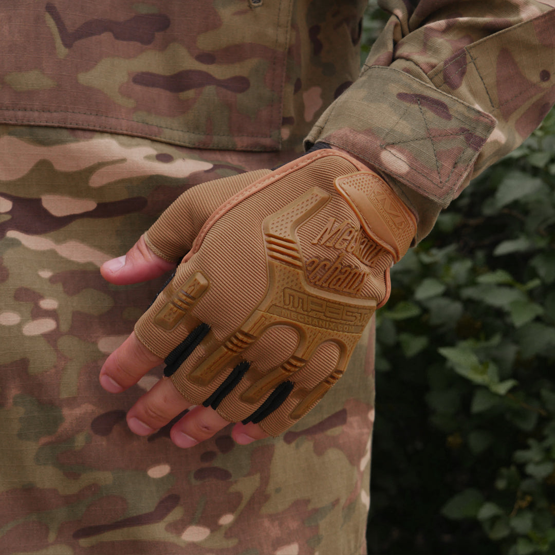 Безпалі Рукавиці койот з гумовим демпфером Mechanix