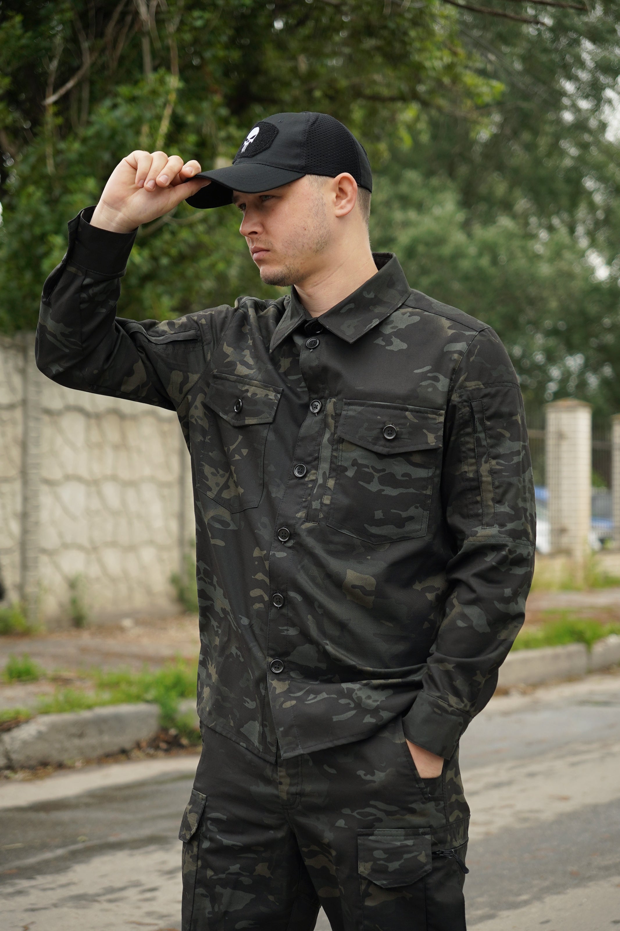 Сорочка тактична Operator 5 Twill чорний мультикам на ґудзиках