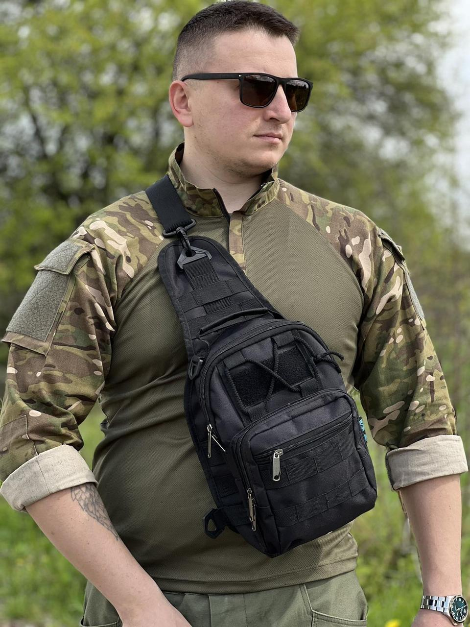 Сумка через плече — Чорна з MOLLE-системою