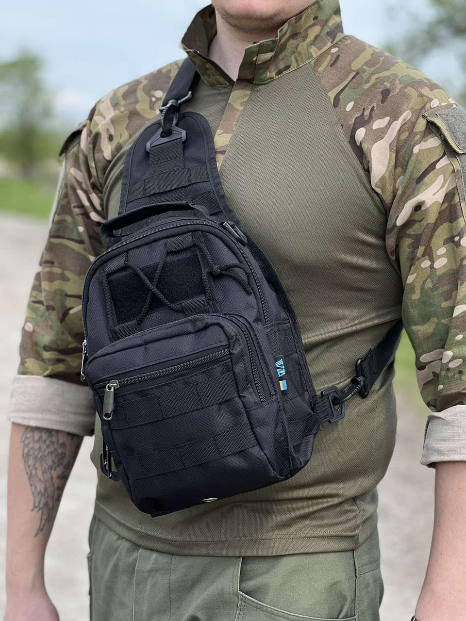 Сумка через плече — Чорна з MOLLE-системою