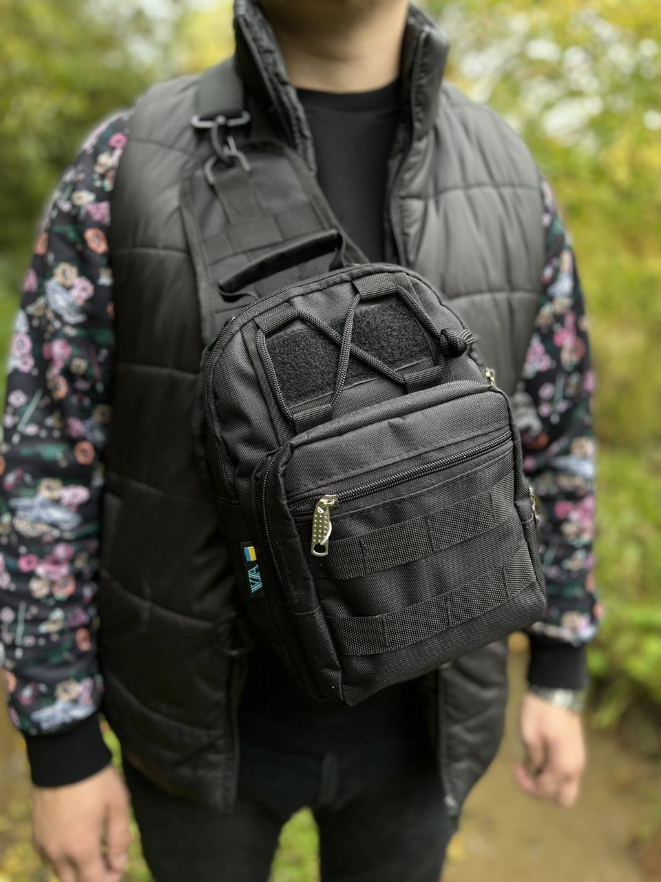 Сумка через плече — Чорна з MOLLE-системою