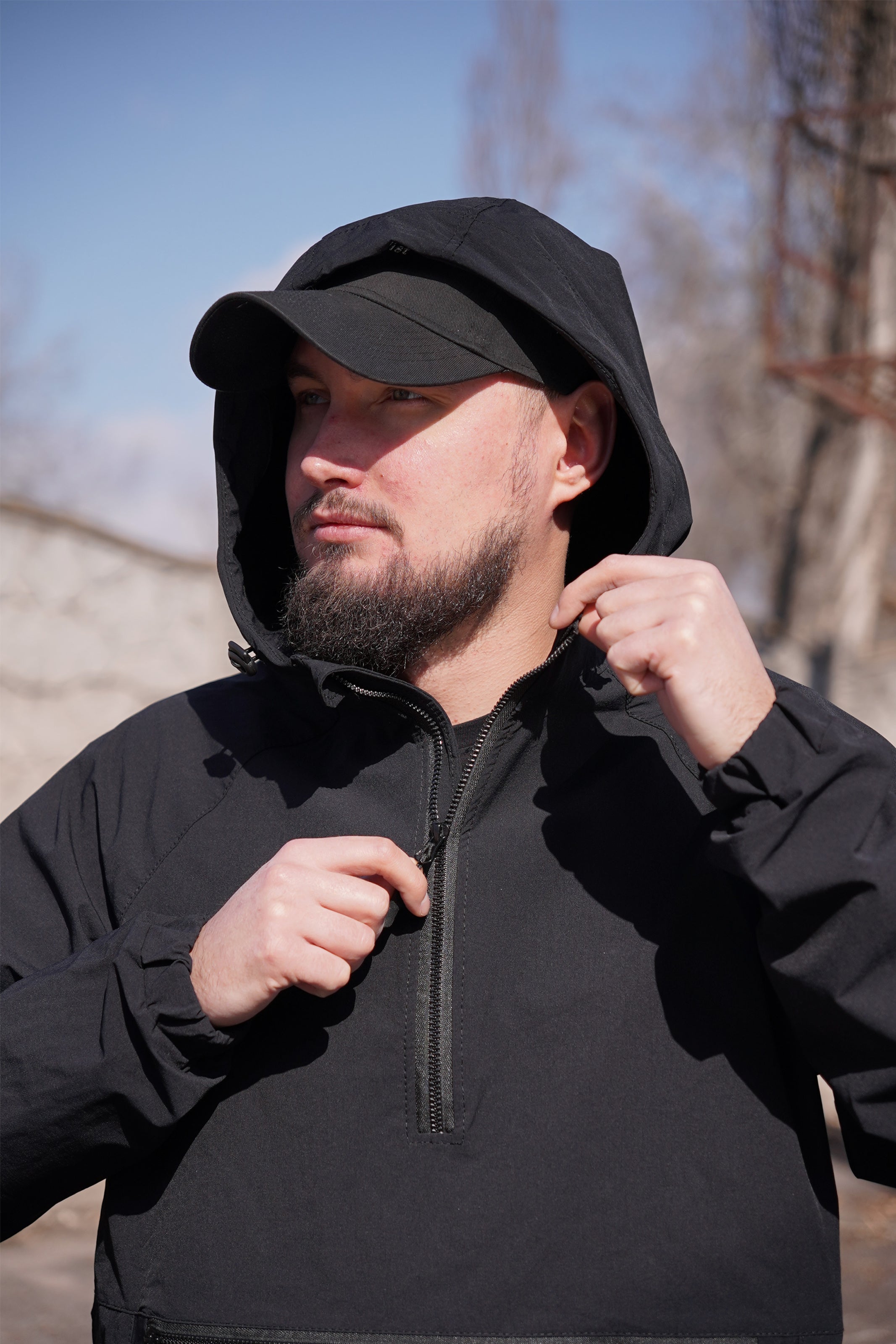 Тактичний анорак 4WStretch з мембранною тканиною та вентиляцією (чорний)
