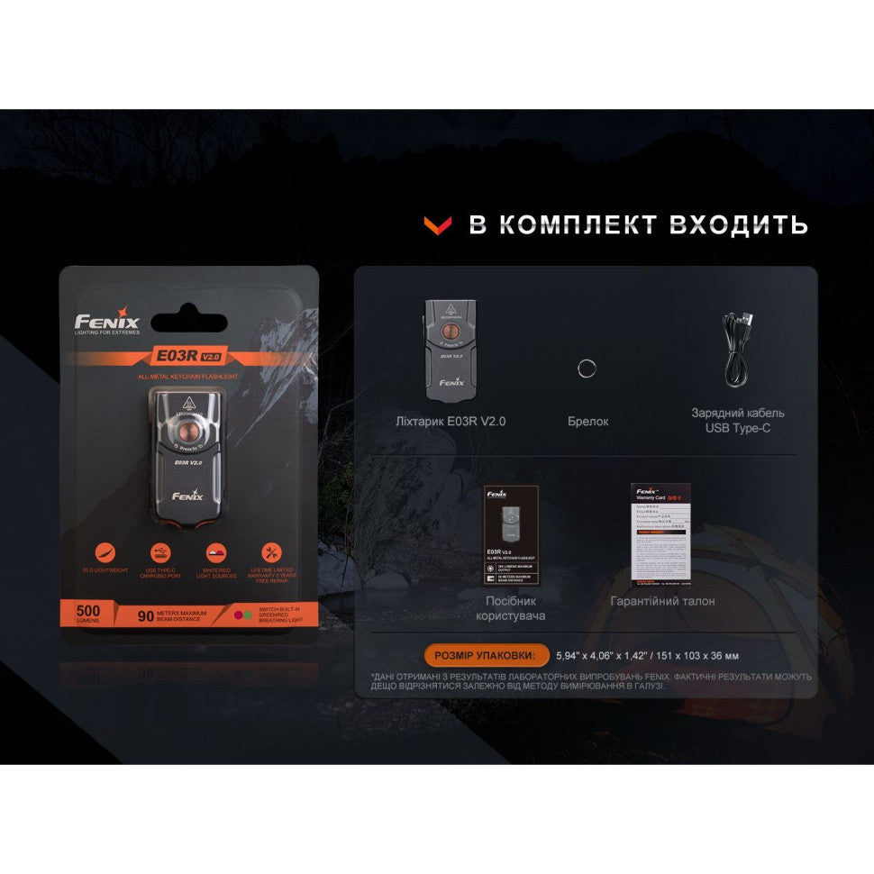 Fenix ліхтар E03R брелок V2.0 сірий