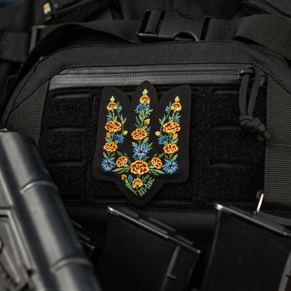 M-Tac нашивка Тризуб Чорнобривці (вишивка) Black
