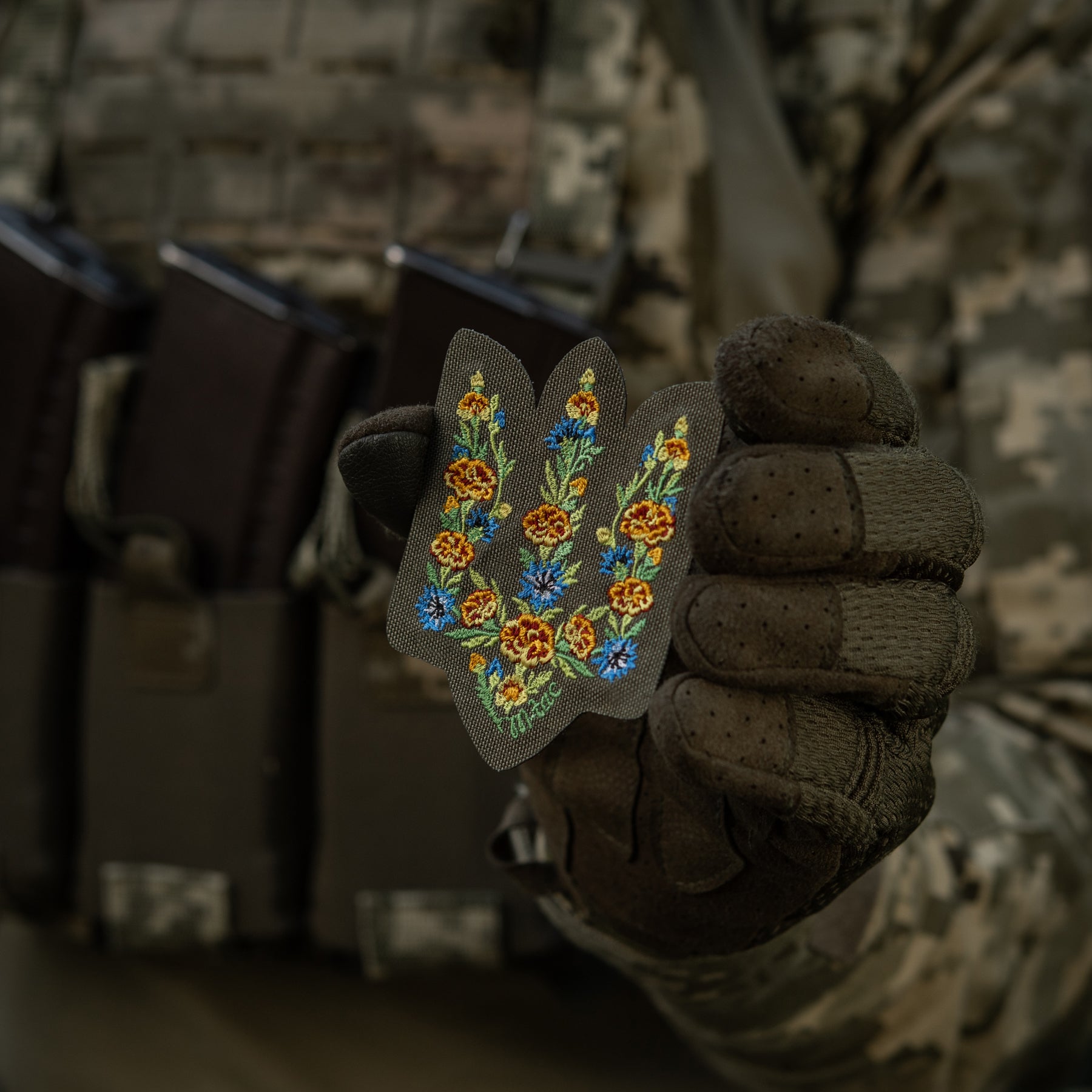 M-Tac нашивка Тризуб Чорнобривці (вишивка) Ranger Green