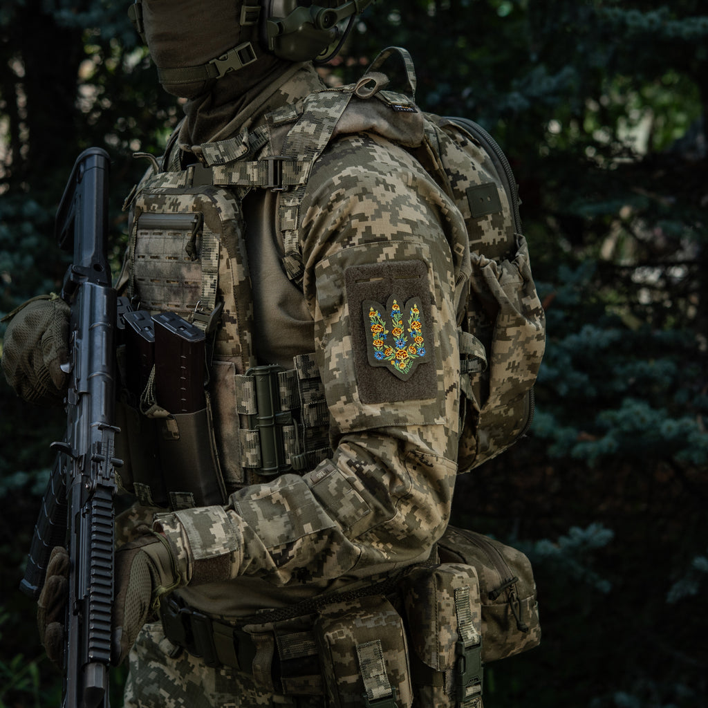 M-Tac нашивка Тризуб Чорнобривці (вишивка) Ranger Green