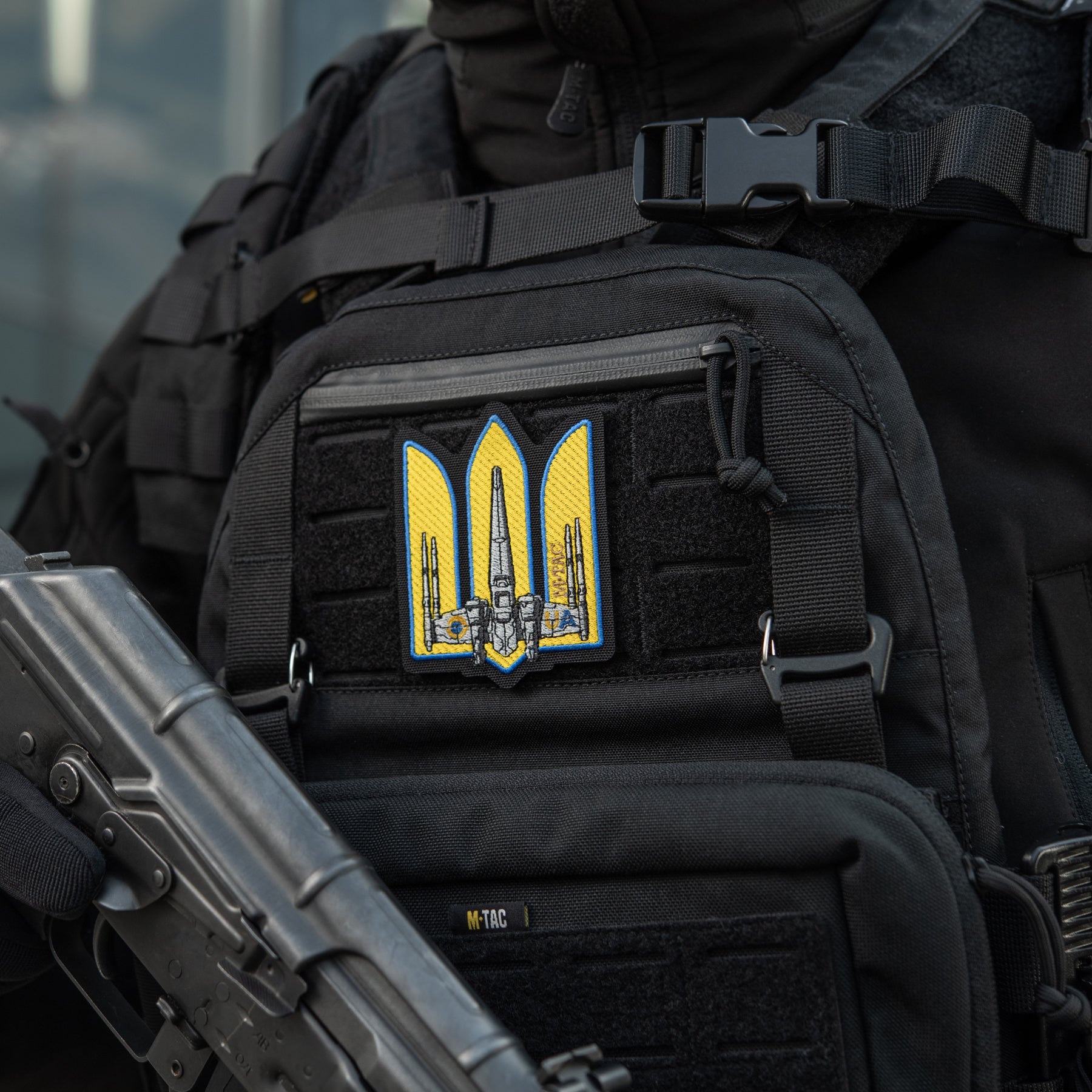 M-Tac нашивка Тризуб UA-Wing (вишивка) Black