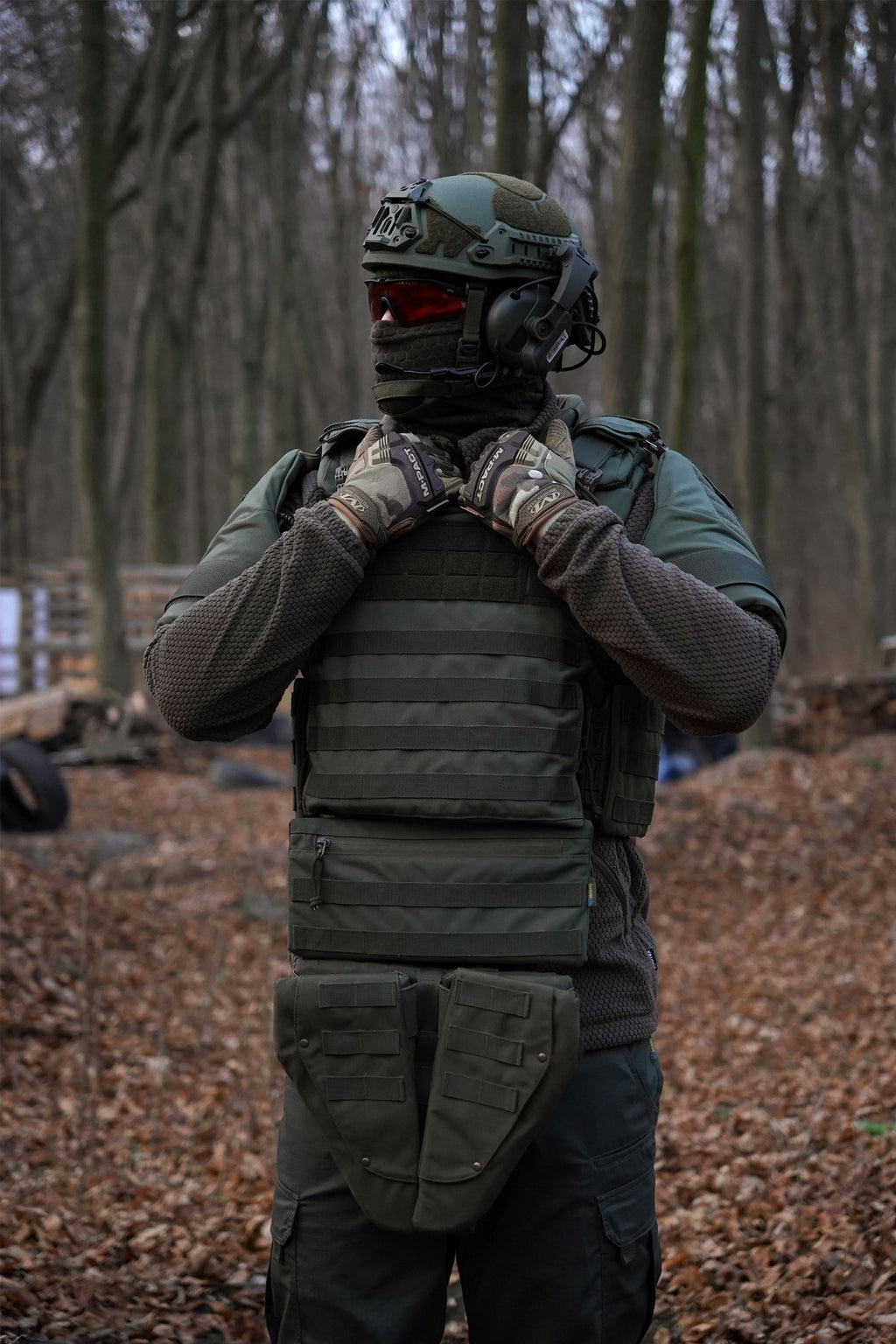 Захист паху (напашник) потрійний Kiborg з балістичним пакетом 1 клас захисту Militex Khaki