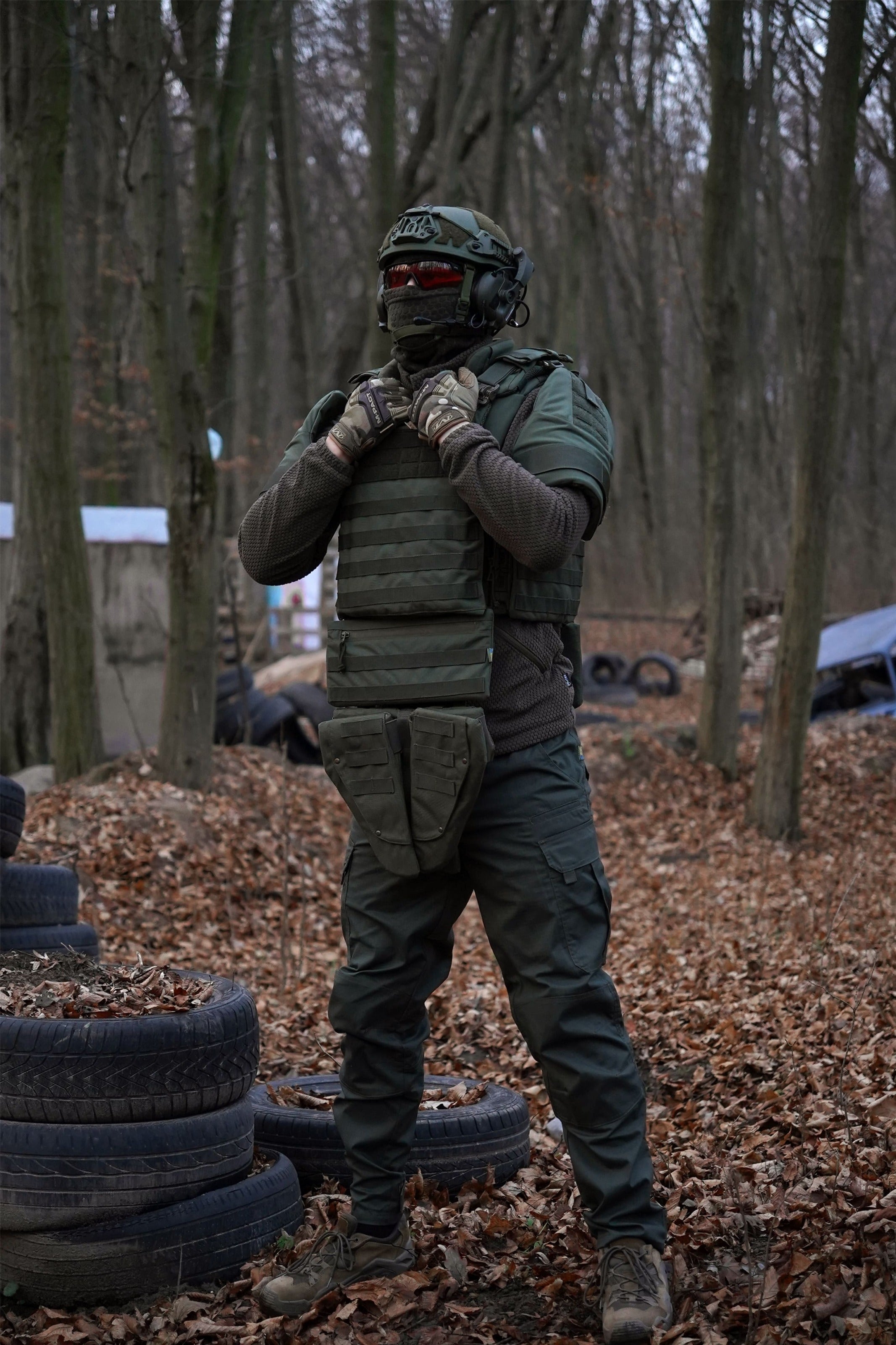 Захист паху (напашник) потрійний Kiborg з балістичним пакетом 1 клас захисту Militex Khaki