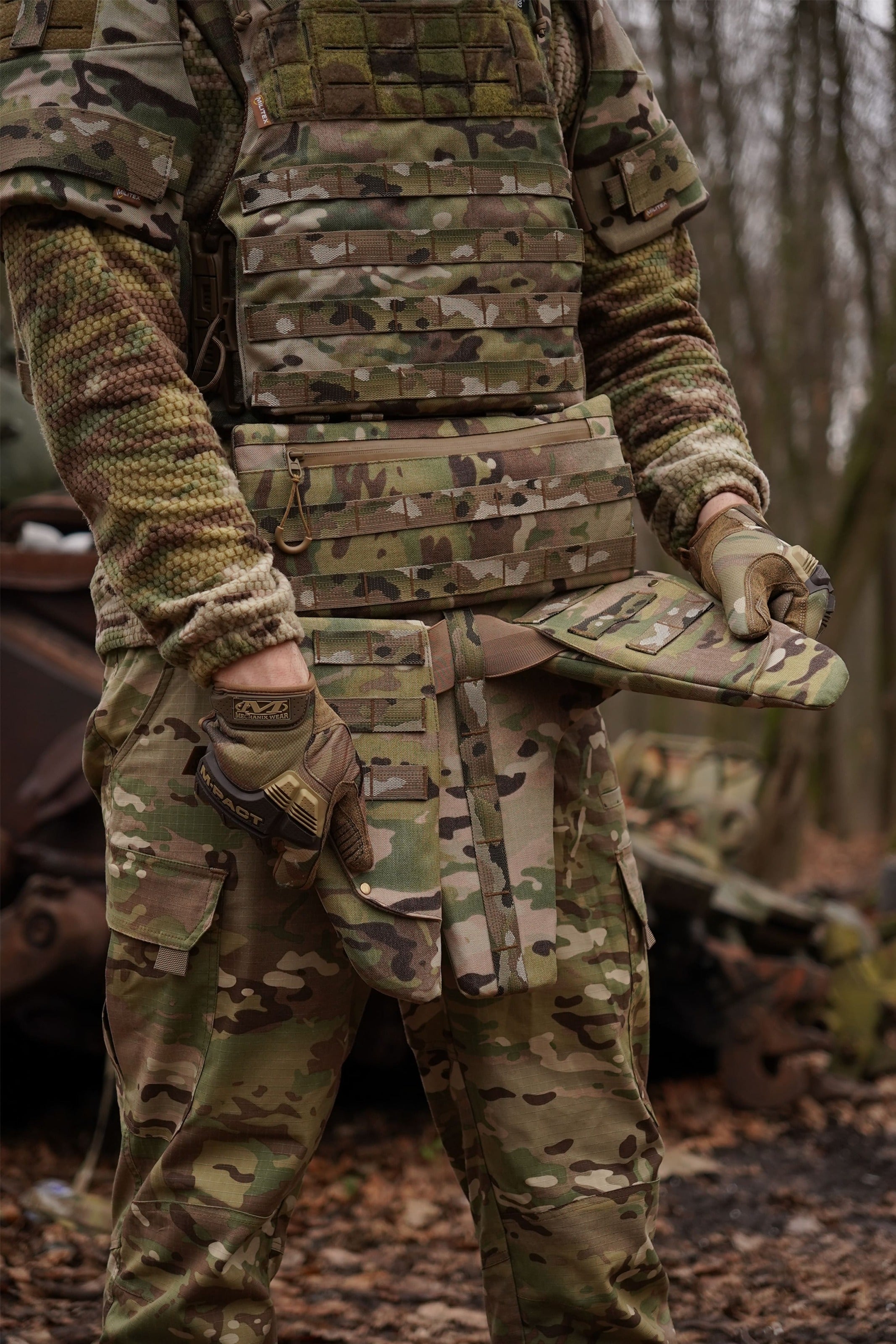 Захист паху (напашник) потрійний з балістичним пакетом 1 клас захисту Militex cordura USA Multicam