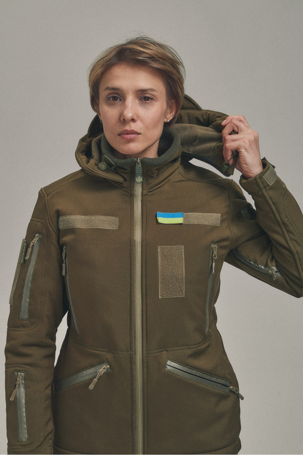 Зимова утеплена жіноча FS куртка-трансформер Soft Shell 2в1, хакі