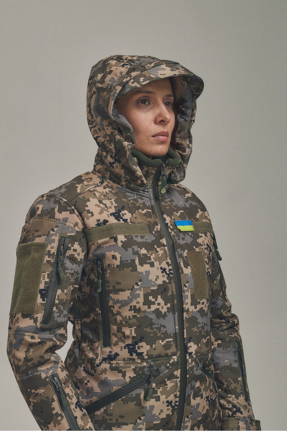 Зимова утеплена жіноча FS куртка-трансформер Soft Shell 2в1, піксель